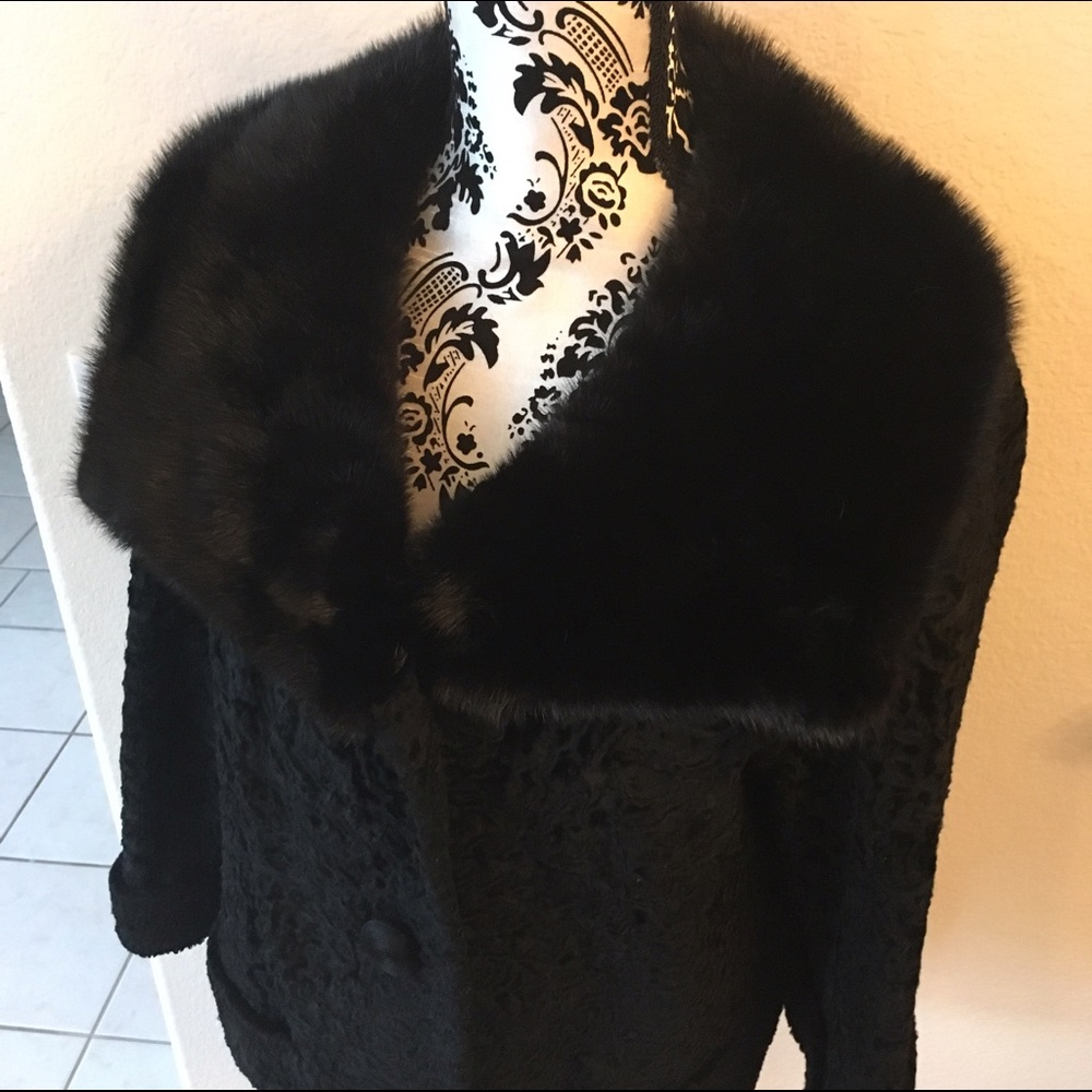Black Mink &  Persian lamb vintage coat / jacket—cotton dust bag included